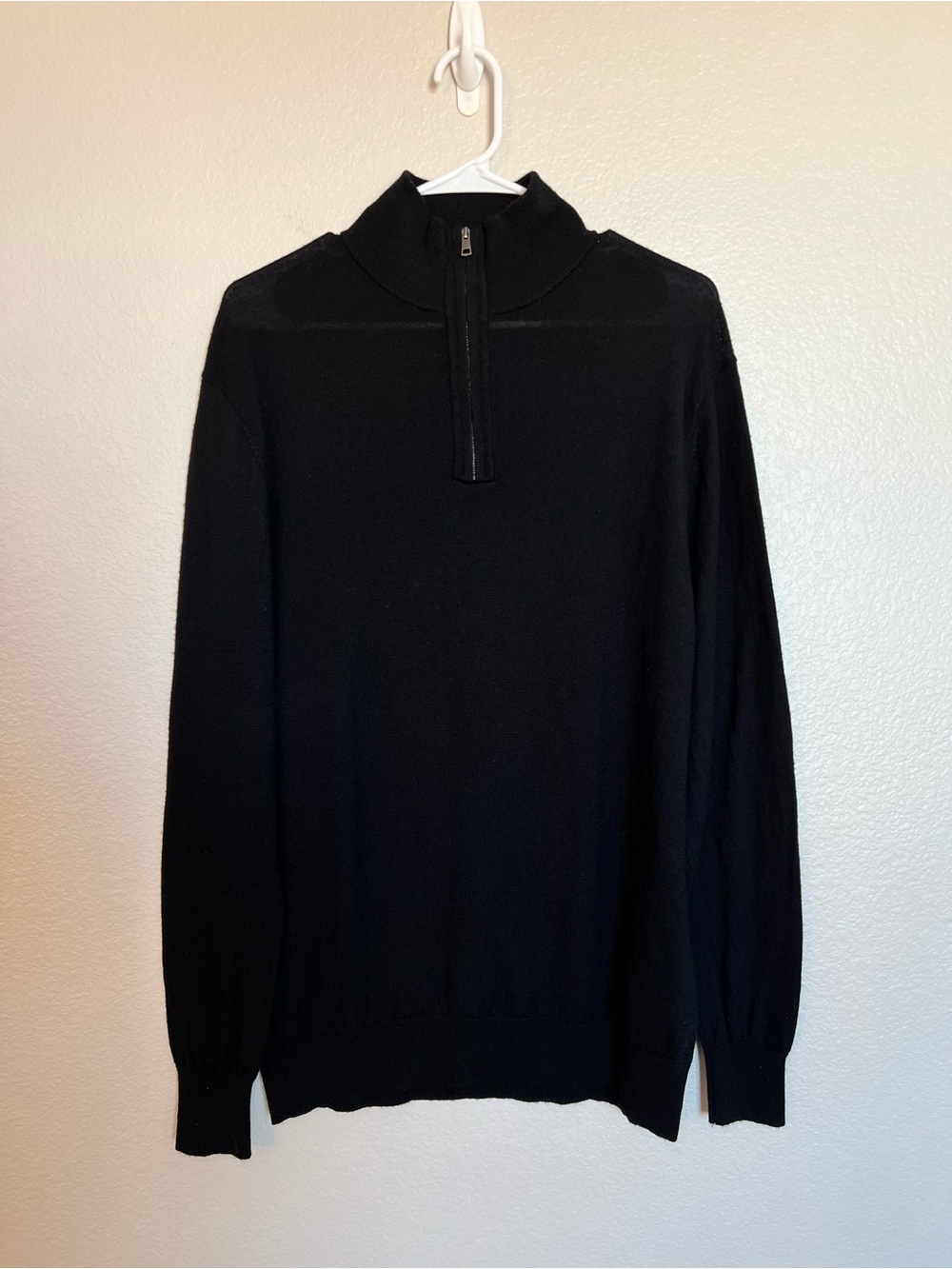 Kino 100% Merino Wool Quarter Zip Sweater Mens XL Black Lightweight Pullover